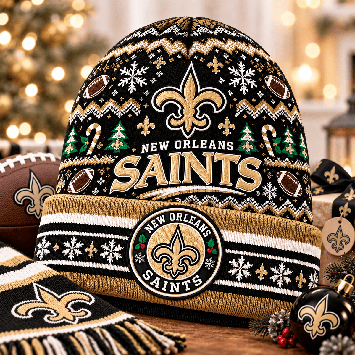 New Orleans Saints Premium Christmas Beanie Hat – Merry Christmas Gift for Fans