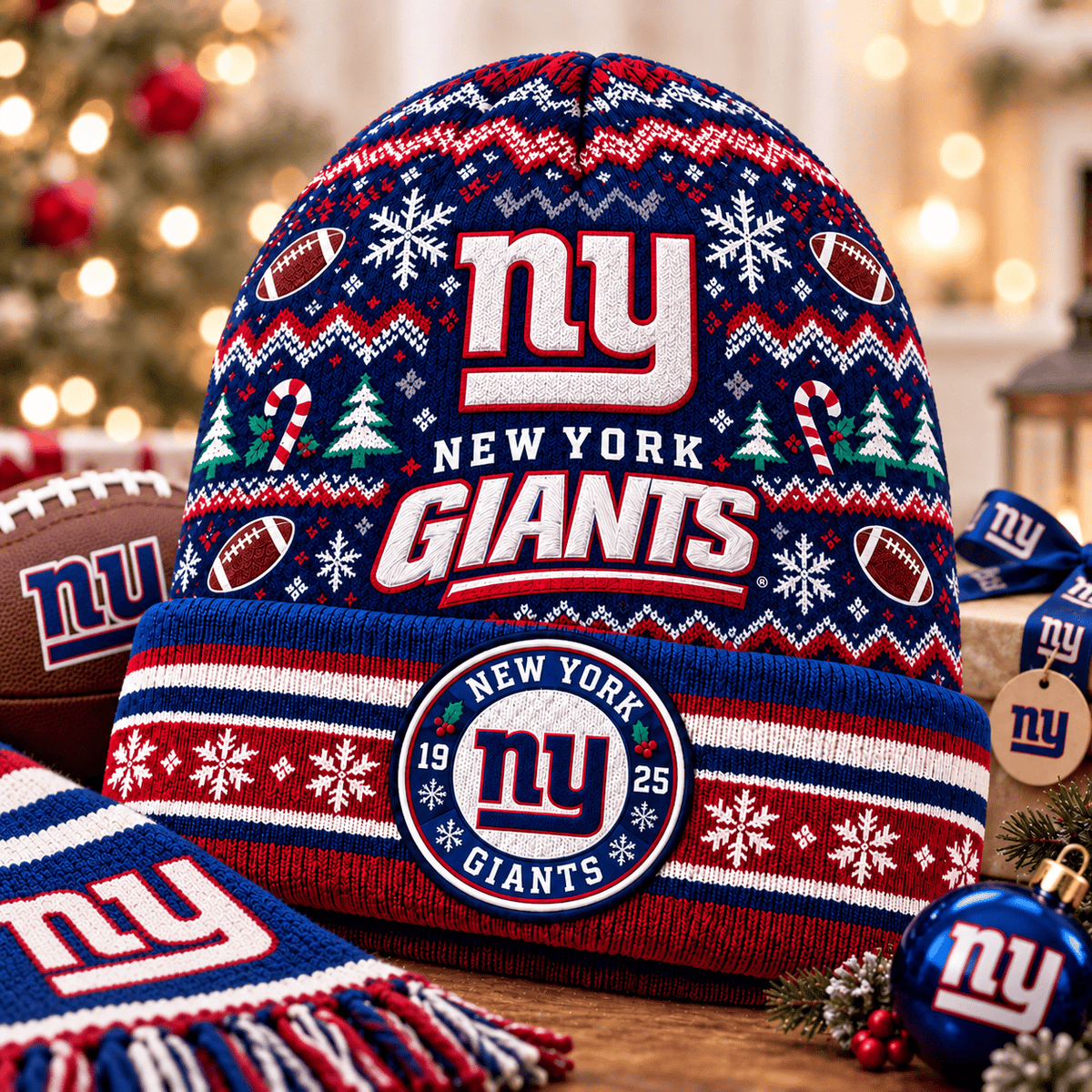 New York Giants Premium Christmas Beanie Hat – Merry Christmas Gift for Fans