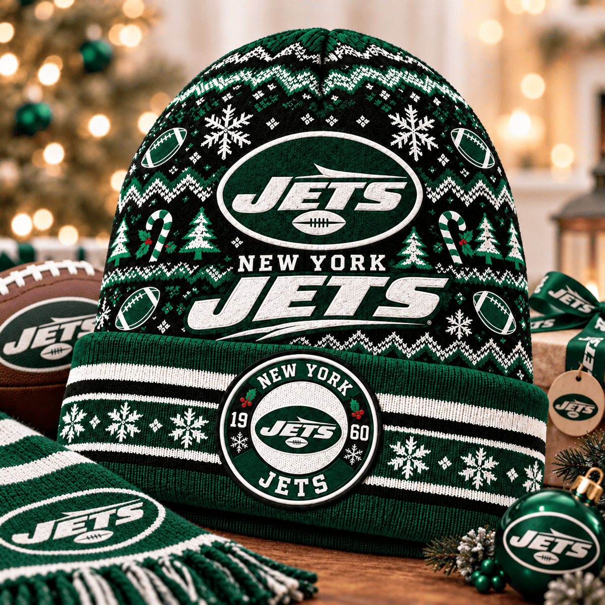 New York Jets Premium Christmas Beanie Hat – Merry Christmas Gift for Fans