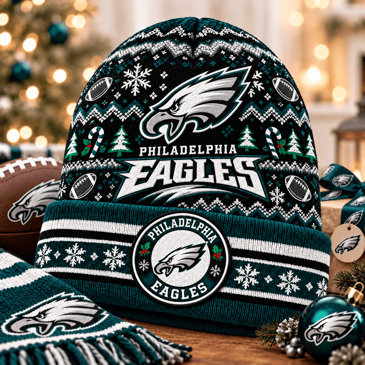 Philadelphia Eagles Premium Christmas Beanie Hat – Merry Christmas Gift for Fans