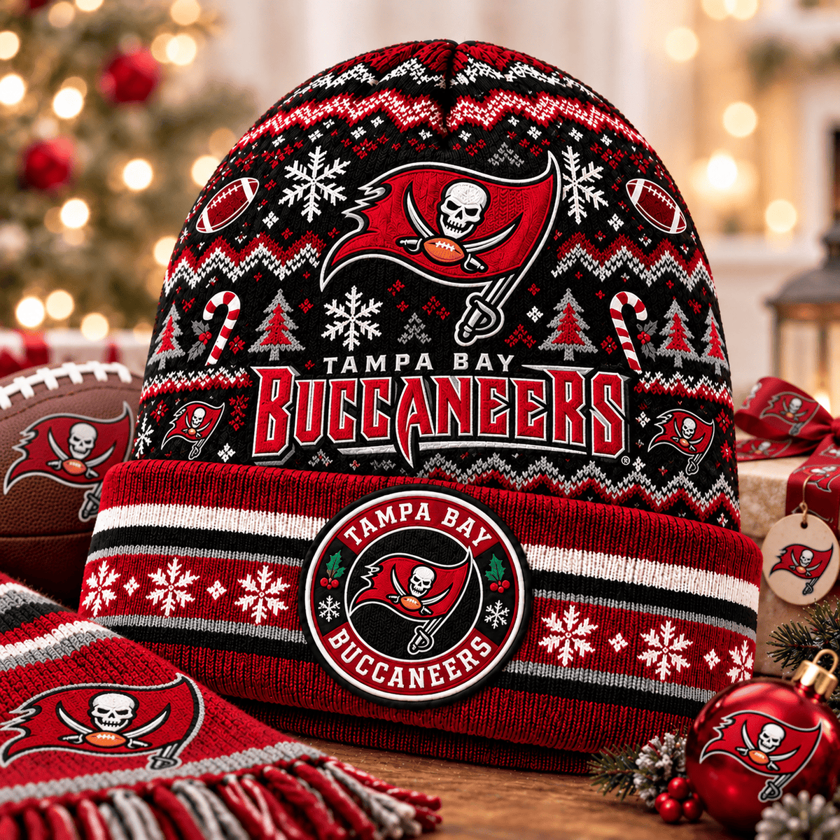Tampa Bay Buccaneers Premium Christmas Beanie Hat – Merry Christmas Gift for Fans