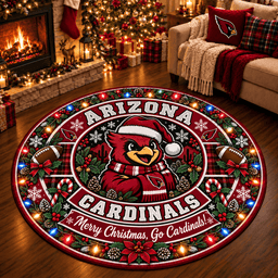Arizona Cardinals Premium Christmas Round Rug – Merry Christmas Gift for Fans