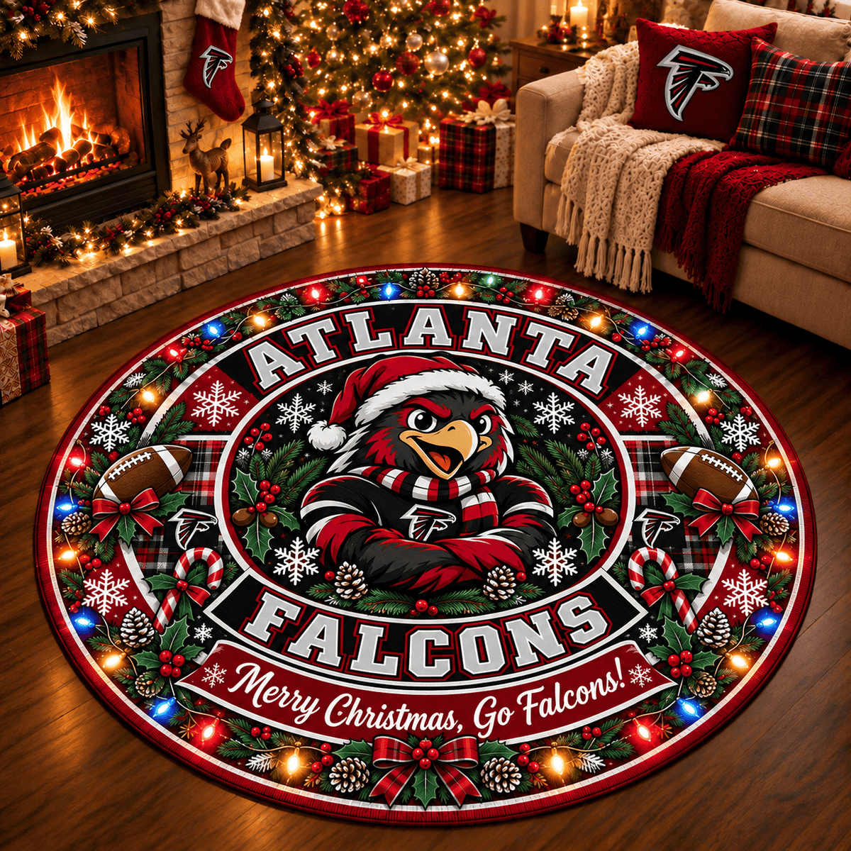 Atlanta Falcons Premium Christmas Round Rug – Merry Christmas Gift for Fans
