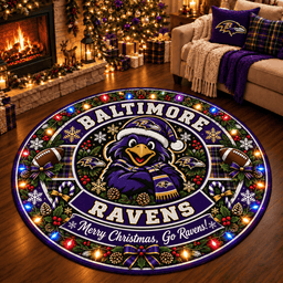 Baltimore Ravens Premium Christmas Round Rug – Merry Christmas Gift for Fans