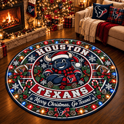 Houston Texans Premium Christmas Round Rug – Merry Christmas Gift for Fans