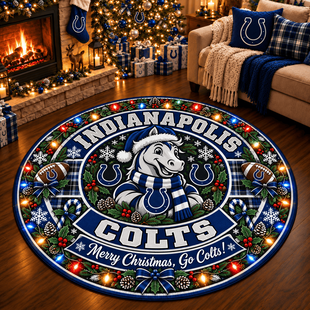 Indianapolis Colts Premium Christmas Round Rug – Merry Christmas Gift for Fans
