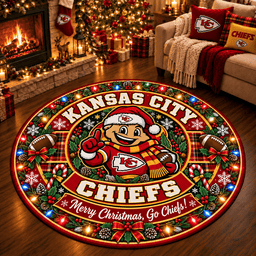 Kansas City Chiefs Premium Christmas Round Rug – Merry Christmas Gift for Fans
