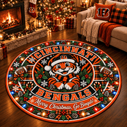 Cincinnati Bengals Premium Christmas Round Rug – Merry Christmas Gift for Fans