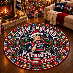New England Patriots Premium Christmas Round Rug – Merry Christmas Gift for Fans