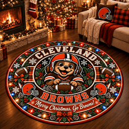 Cleveland Browns Premium Christmas Round Rug – Merry Christmas Gift for Fans