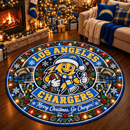 Los Angeles Chargers Premium Christmas Round Rug – Merry Christmas Gift for Fans