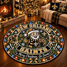 New Orleans Saints Premium Christmas Round Rug – Merry Christmas Gift for Fans