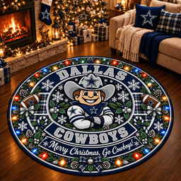 Dallas Cowboys Premium Christmas Round Rug – Merry Christmas Gift for Fans