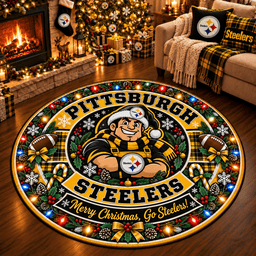 Pittsburgh Steelers Premium Christmas Round Rug – Merry Christmas Gift for Fans