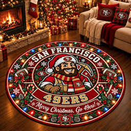 San Francisco 49ers Premium Christmas Round Rug – Merry Christmas Gift for Fans
