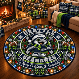 Seattle Seahawks Premium Christmas Round Rug – Merry Christmas Gift for Fans
