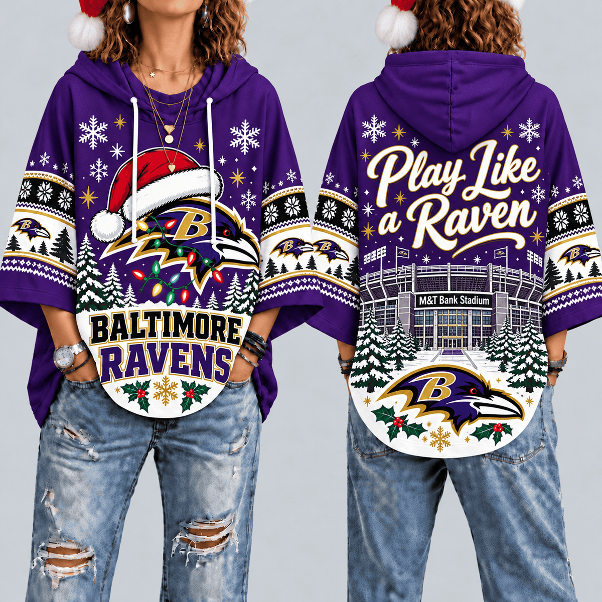 Baltimore Ravens Premium Christmas Women’s Hooded Poncho Top – Gift for Fans