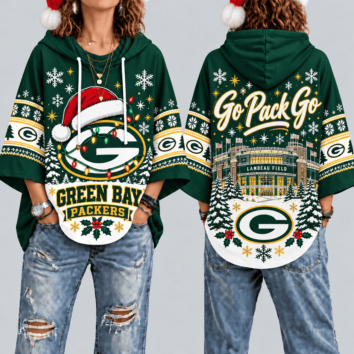 Green Bay Packers Premium Christmas Women’s Hooded Poncho Top – Gift for Fans