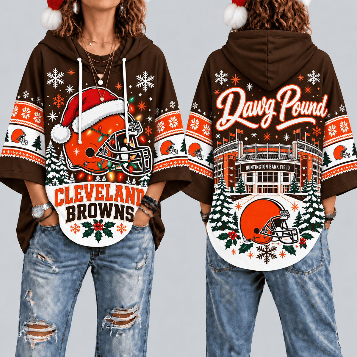 Cleveland Browns Premium Christmas Women’s Hooded Poncho Top – Gift for Fans