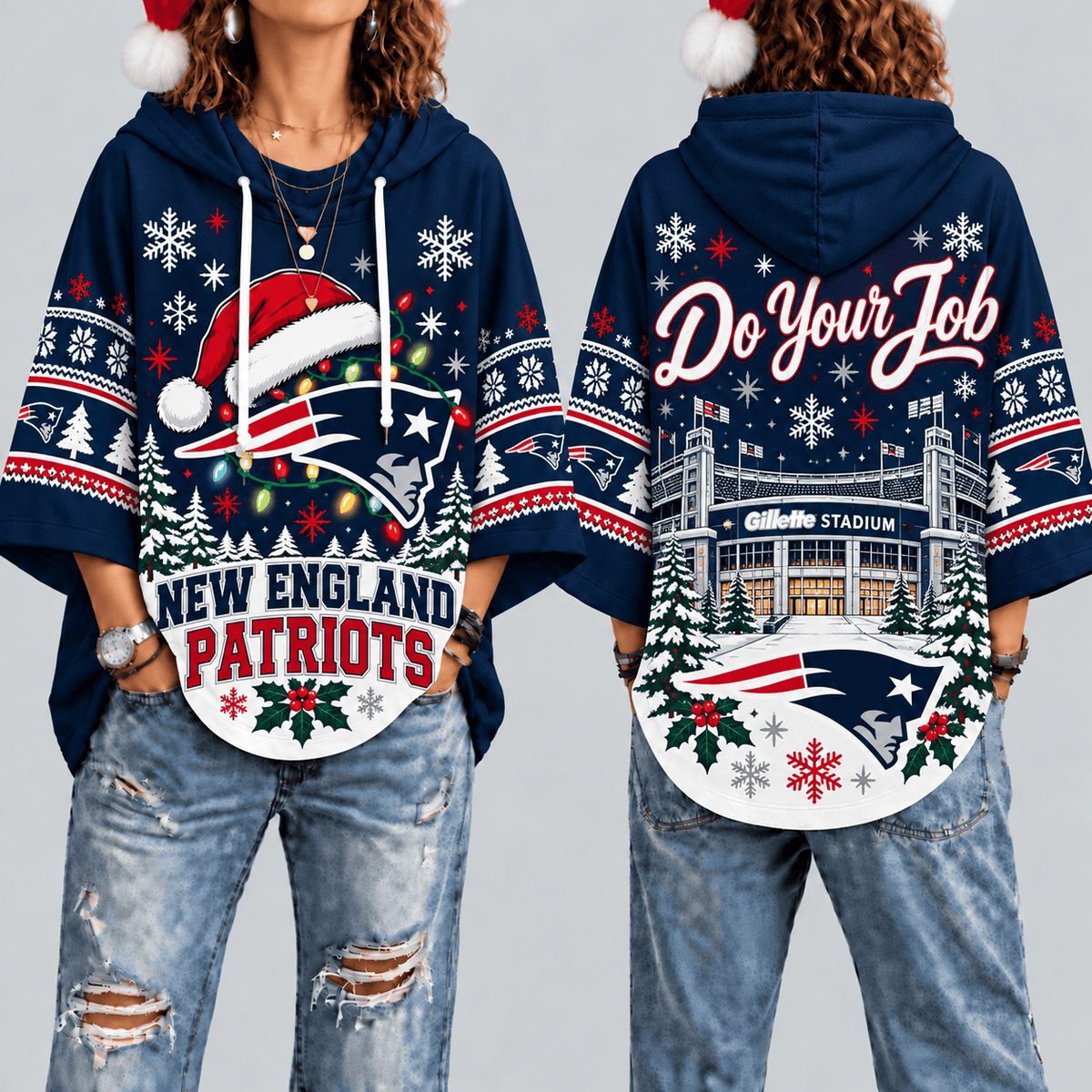 New England Patriots Premium Christmas Women’s Hooded Poncho Top – Gift for Fans