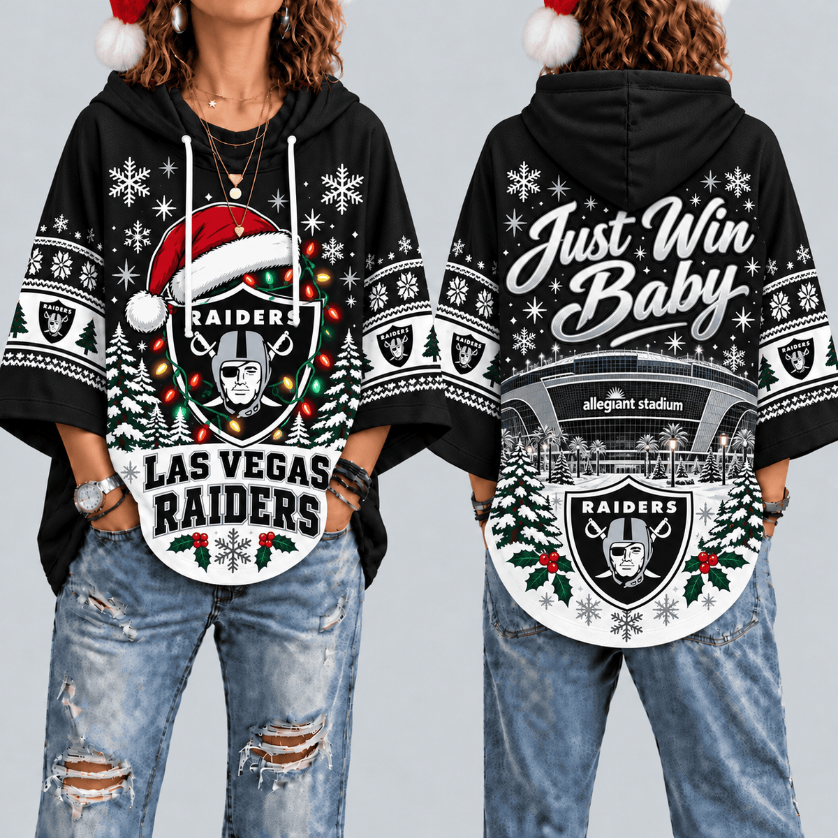 Las Vegas Raiders Premium Christmas Women’s Hooded Poncho Top – Gift for Fans