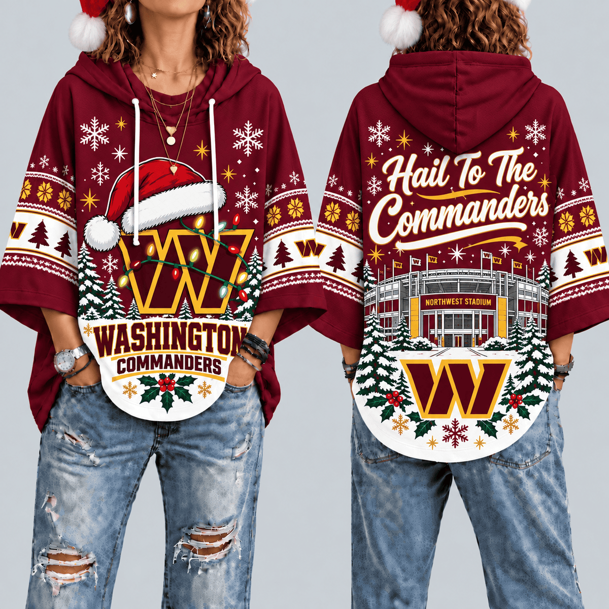 Washington Commanders Premium Christmas Women’s Hooded Poncho Top – Gift for Fans