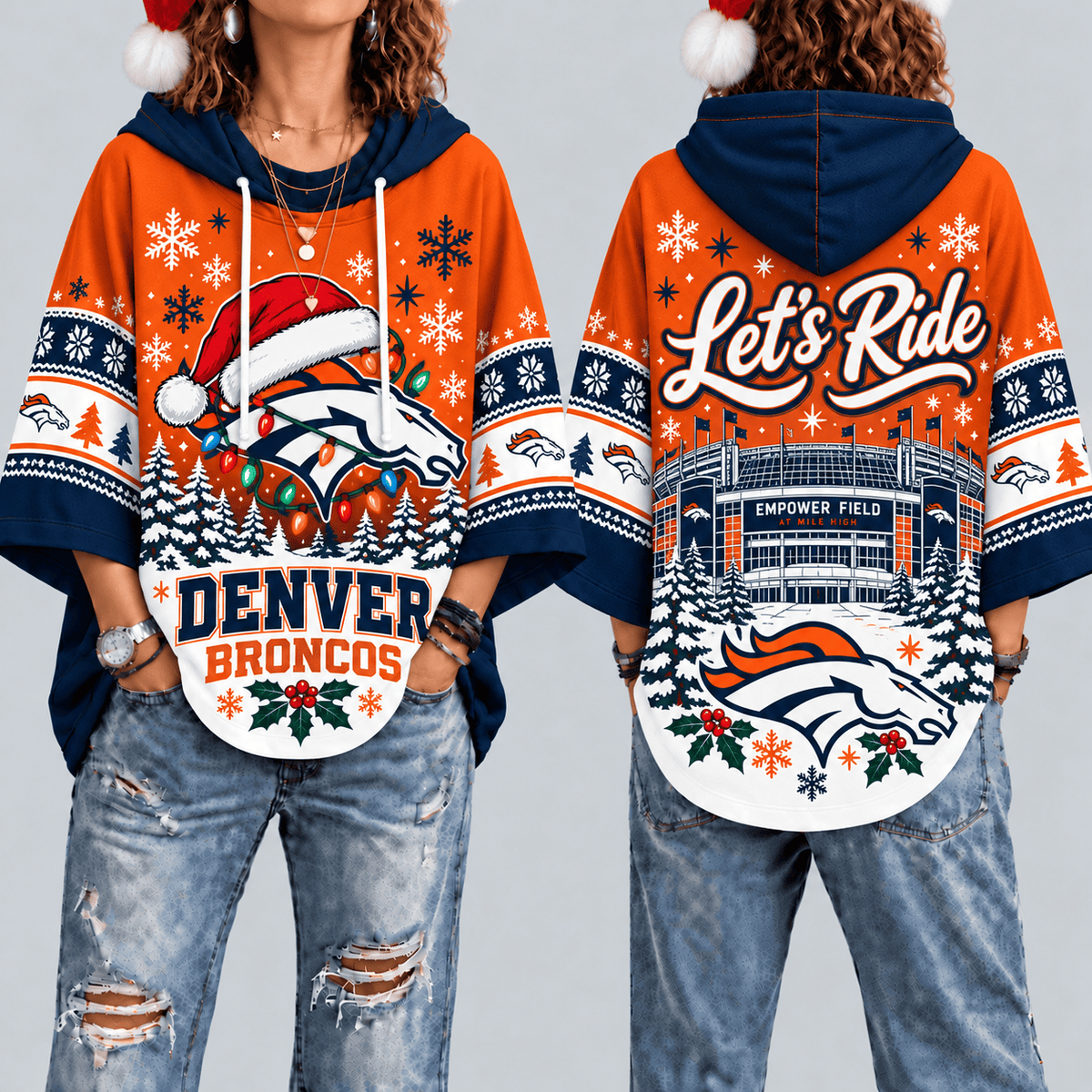 Denver Broncos Premium Christmas Women’s Hooded Poncho Top – Gift for Fans