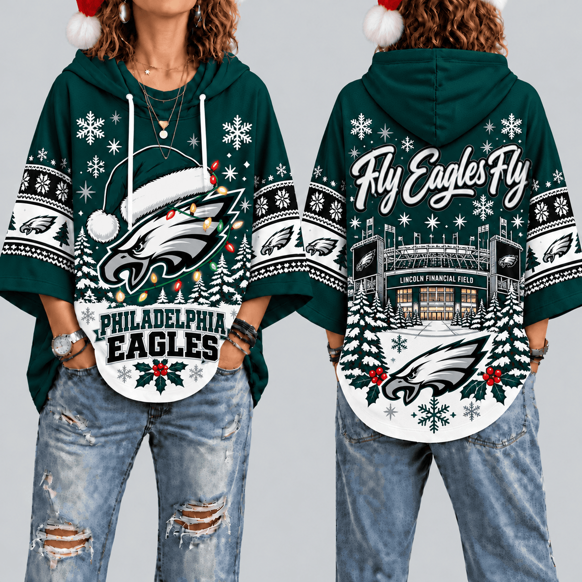 Philadelphia Eagles Premium Christmas Women’s Hooded Poncho Top – Gift for Fans