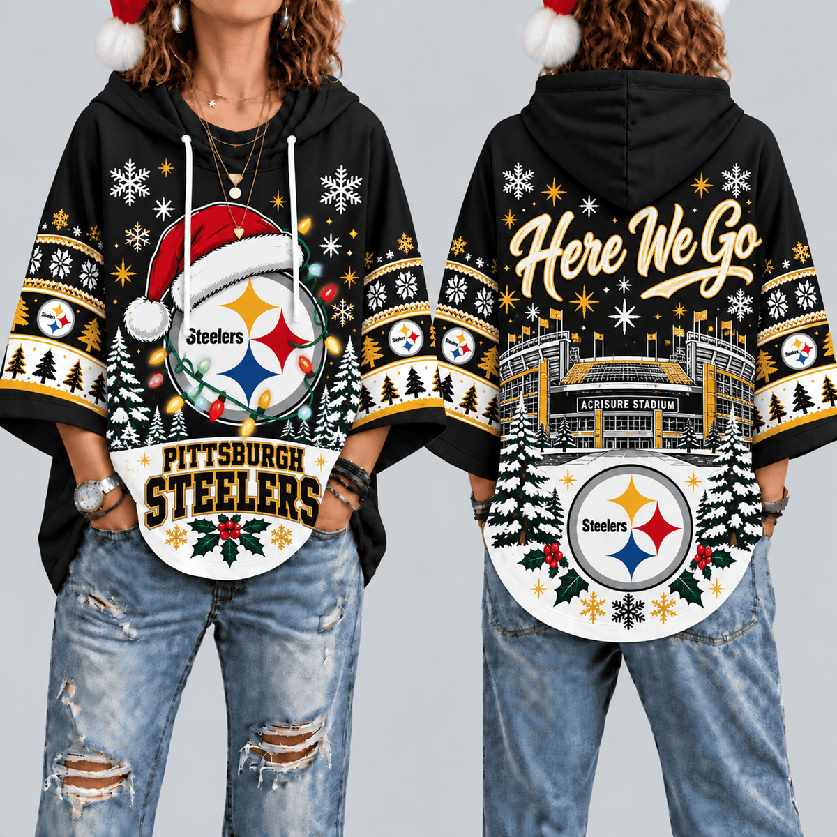 Pittsburgh Steelers Premium Christmas Women’s Hooded Poncho Top – Gift for Fans