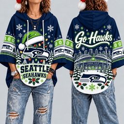 Seattle Seahawks Premium Christmas Women’s Hooded Poncho Top – Gift for Fans