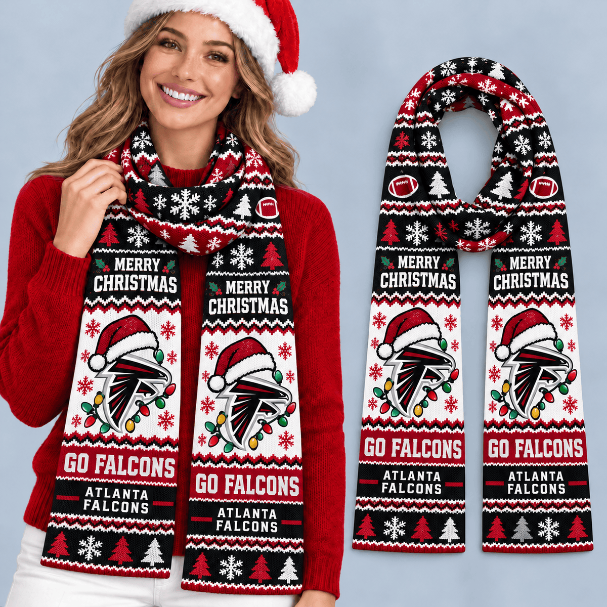 Atlanta Falcons Premium Christmas Scarf – Merry Christmas Gift for Fans