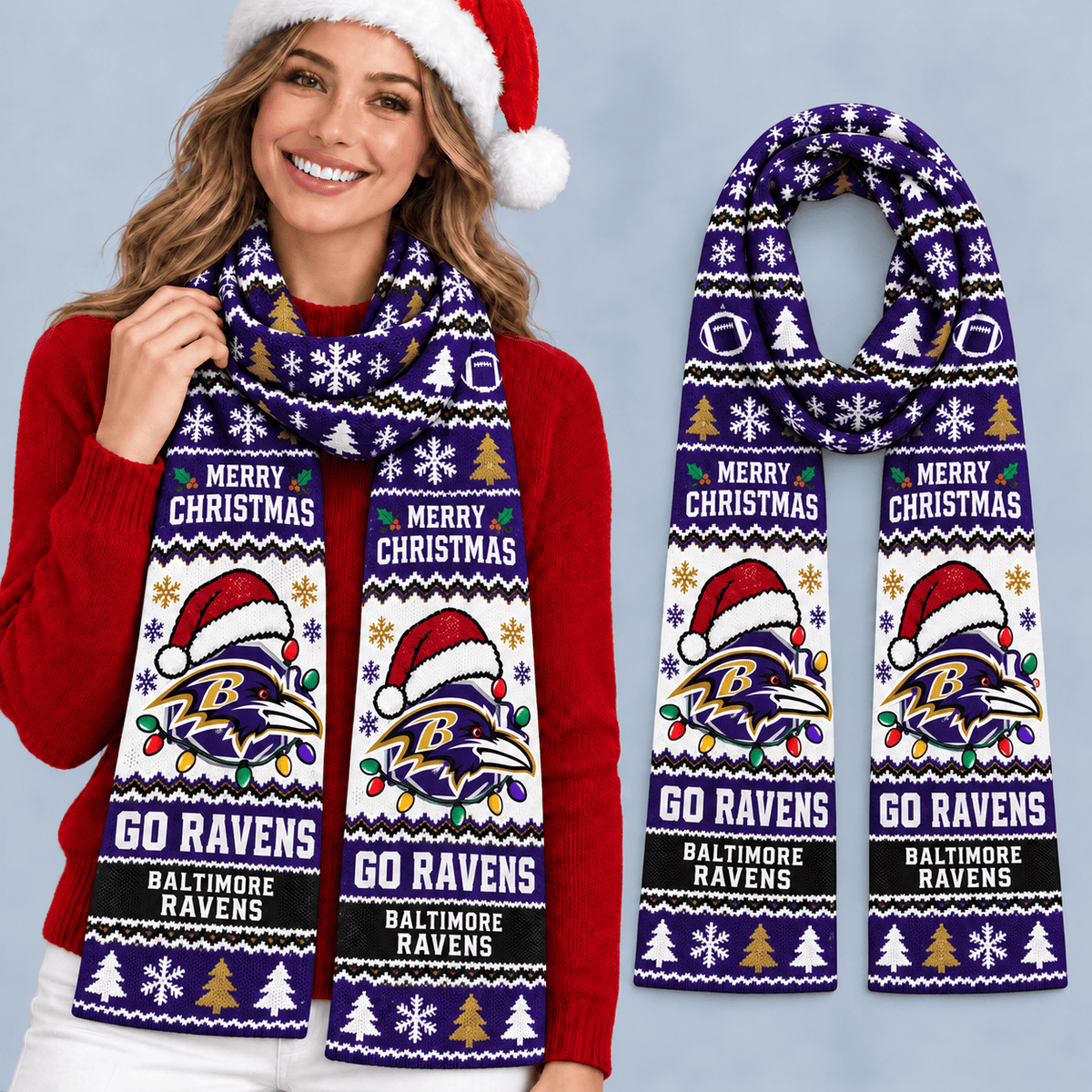 Baltimore Ravens Premium Christmas Scarf – Merry Christmas Gift for Fans