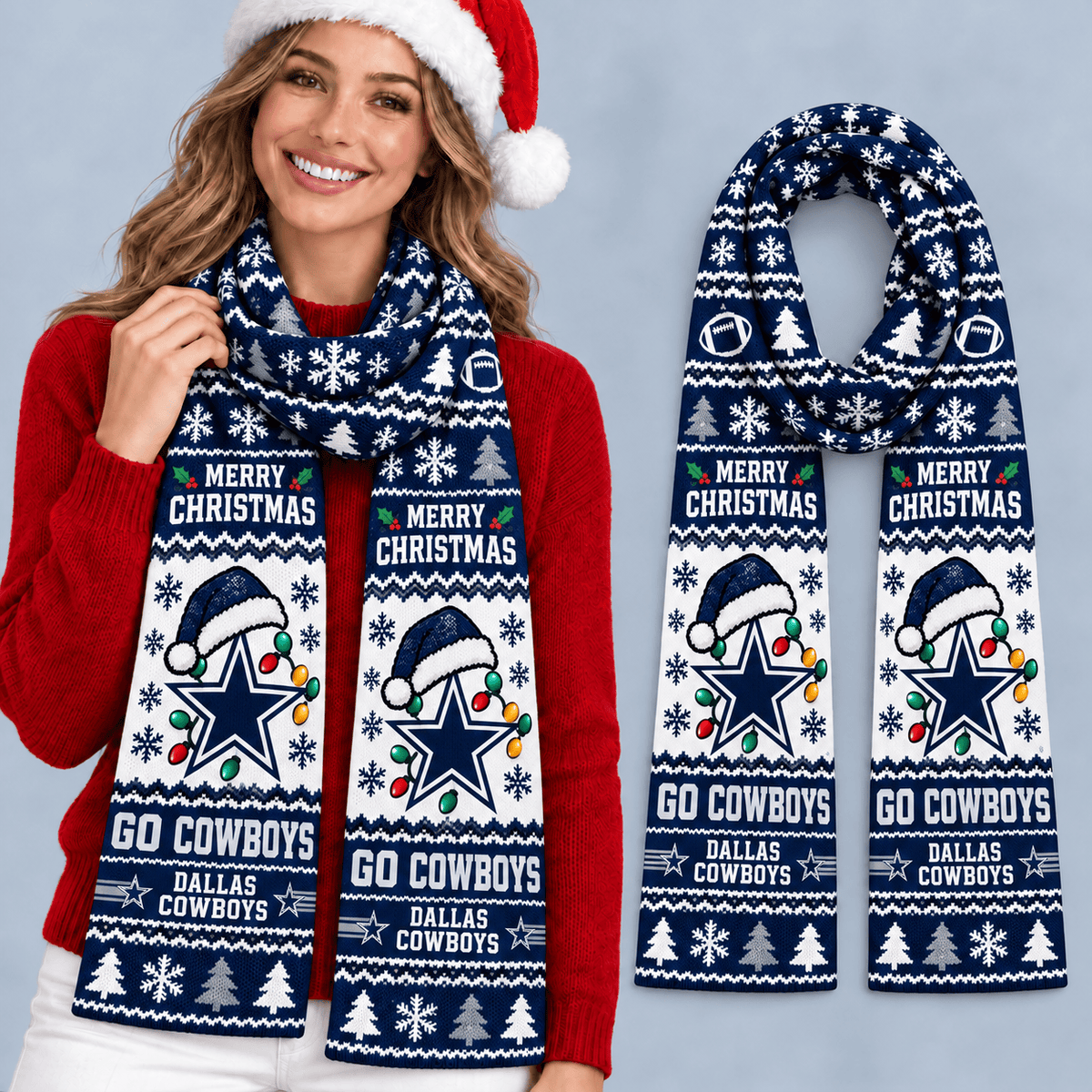 Dallas Cowboys Premium Christmas Scarf – Merry Christmas Gift for Fans