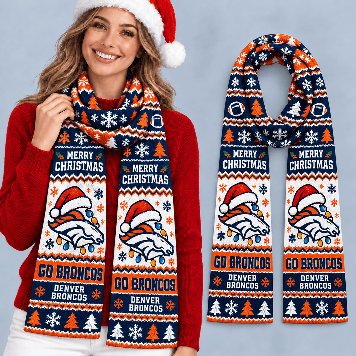Denver Broncos Premium Christmas Scarf – Merry Christmas Gift for Fans