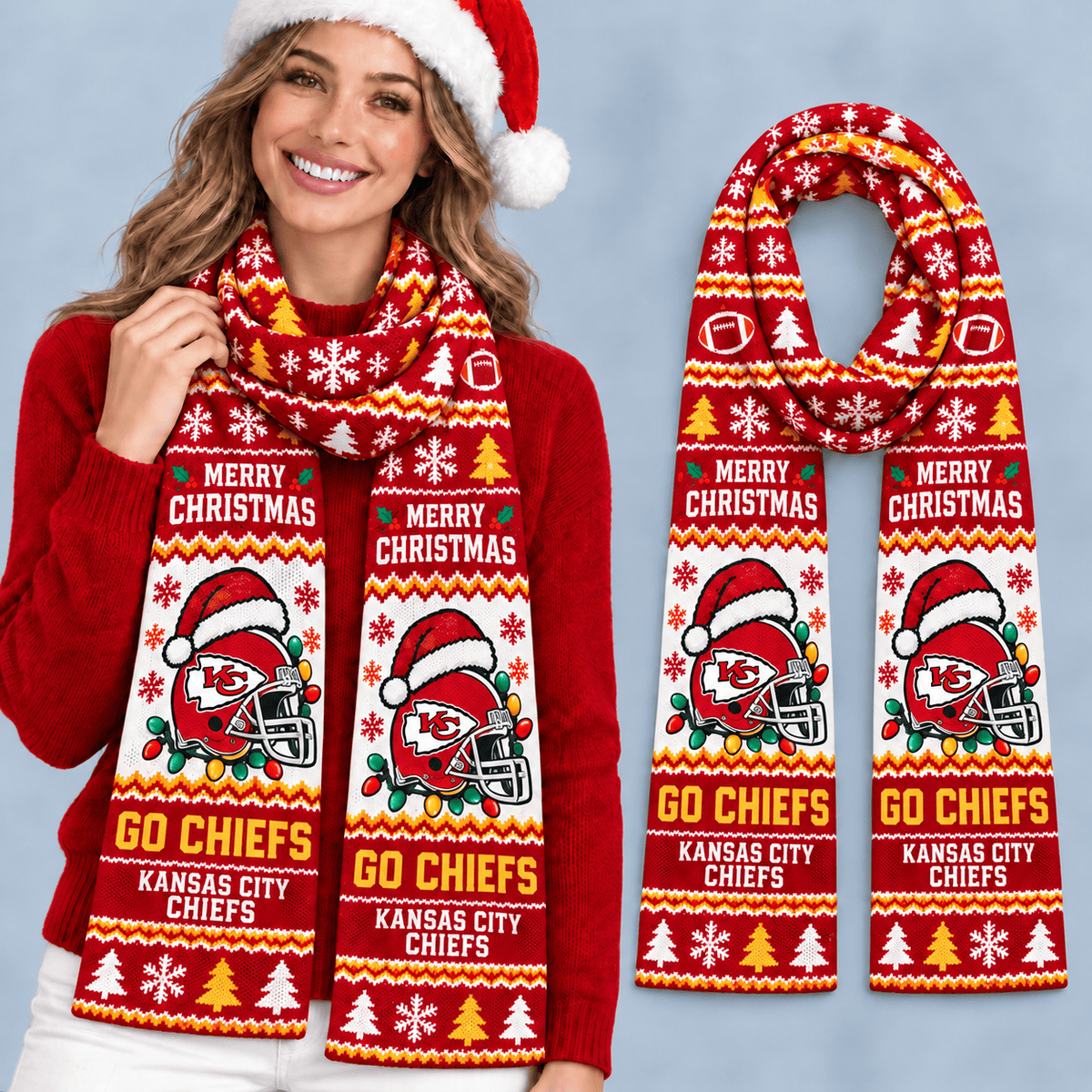 Kansas City Chiefs Premium Christmas Scarf – Merry Christmas Gift for Fans