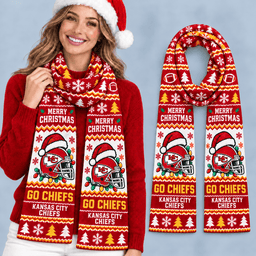 Kansas City Chiefs Premium Christmas Scarf – Merry Christmas Gift for Fans