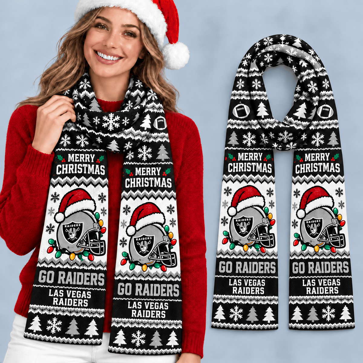 Las Vegas Raiders Premium Christmas Scarf – Merry Christmas Gift for Fans