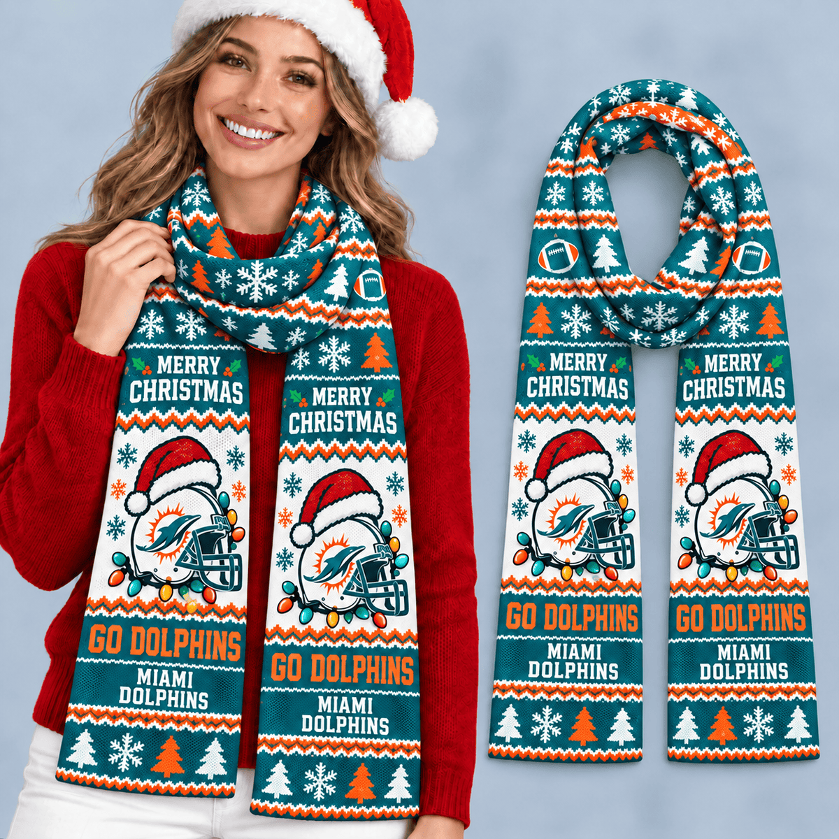 Miami Dolphins Premium Christmas Scarf – Merry Christmas Gift for Fans