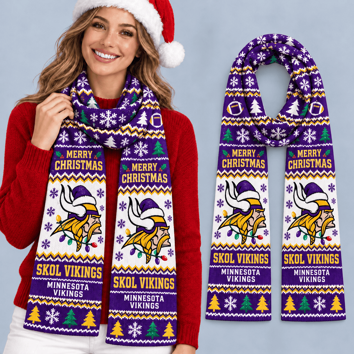 Minnesota Vikings Premium Christmas Scarf – Merry Christmas Gift for Fans