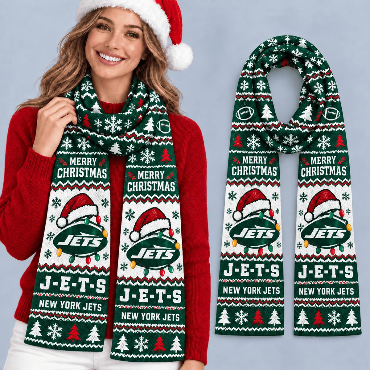New York Jets Premium Christmas Scarf – Merry Christmas Gift for Fans