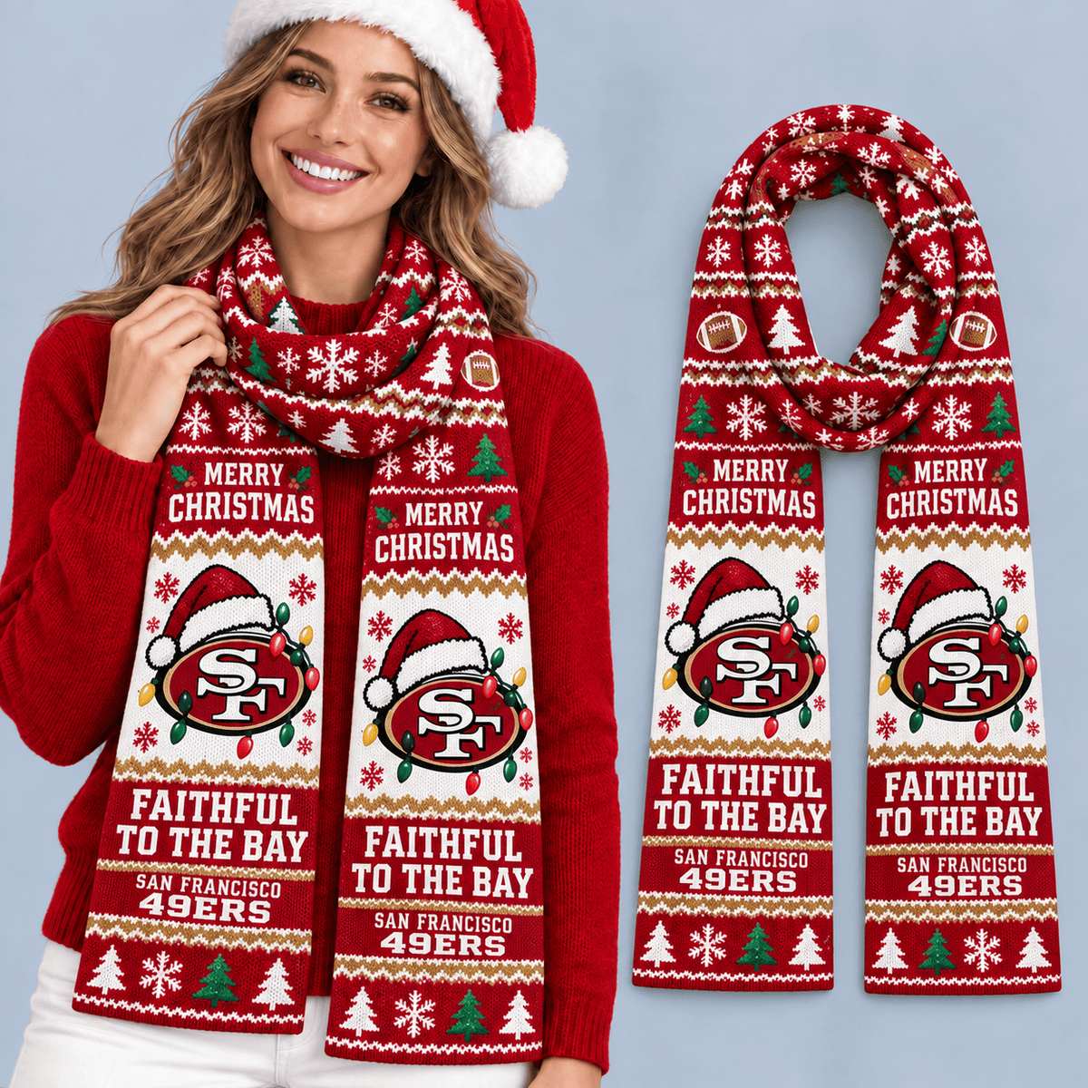 San Francisco 49ers Premium Christmas Scarf – Merry Christmas Gift for Fans
