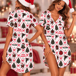 Atlanta Falcons Retro Christmas Women Pajamas Dress