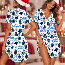 Carolina Panthers Retro Christmas Women Pajamas Dress
