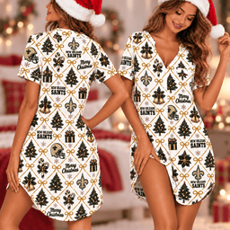 New Orleans Saints Retro Christmas Women Pajamas Dress