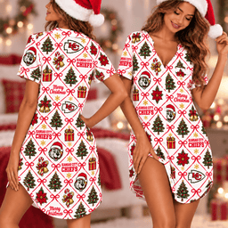 Kansas City Chiefs Retro Christmas Women Pajamas Dress