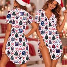 New York Giants Retro Christmas Women Pajamas Dress