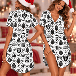 Las Vegas Raiders Retro Christmas Women Pajamas Dress
