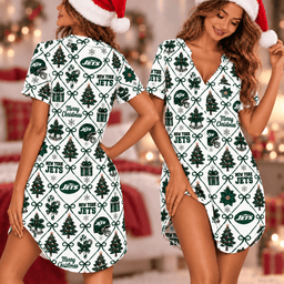 New York Jets Retro Christmas Women Pajamas Dress