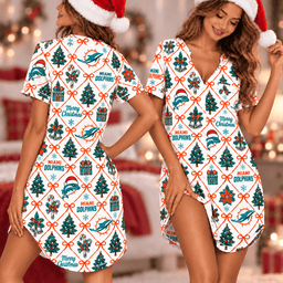 Miami Dolphins Retro Christmas Women Pajamas Dress