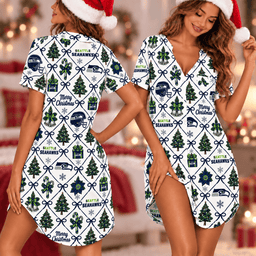 Seattle Seahawks Retro Christmas Women Pajamas Dress